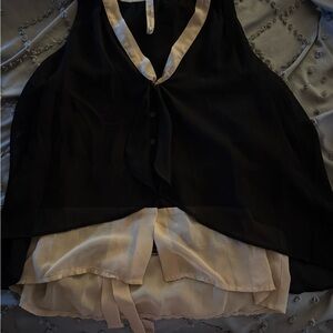 Paper Crane Black and Gold Asymmetrical Tie Front Blouse